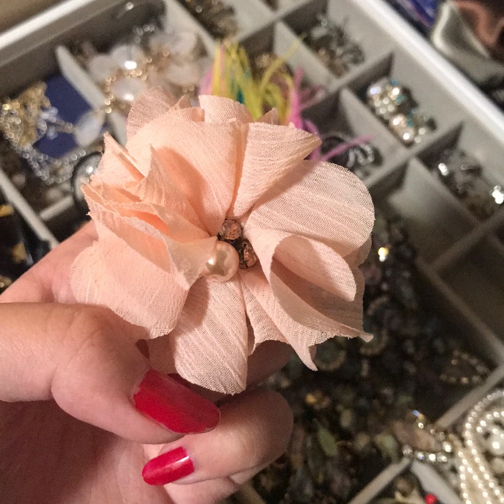 Pink Floral Crystal Pearl Ring